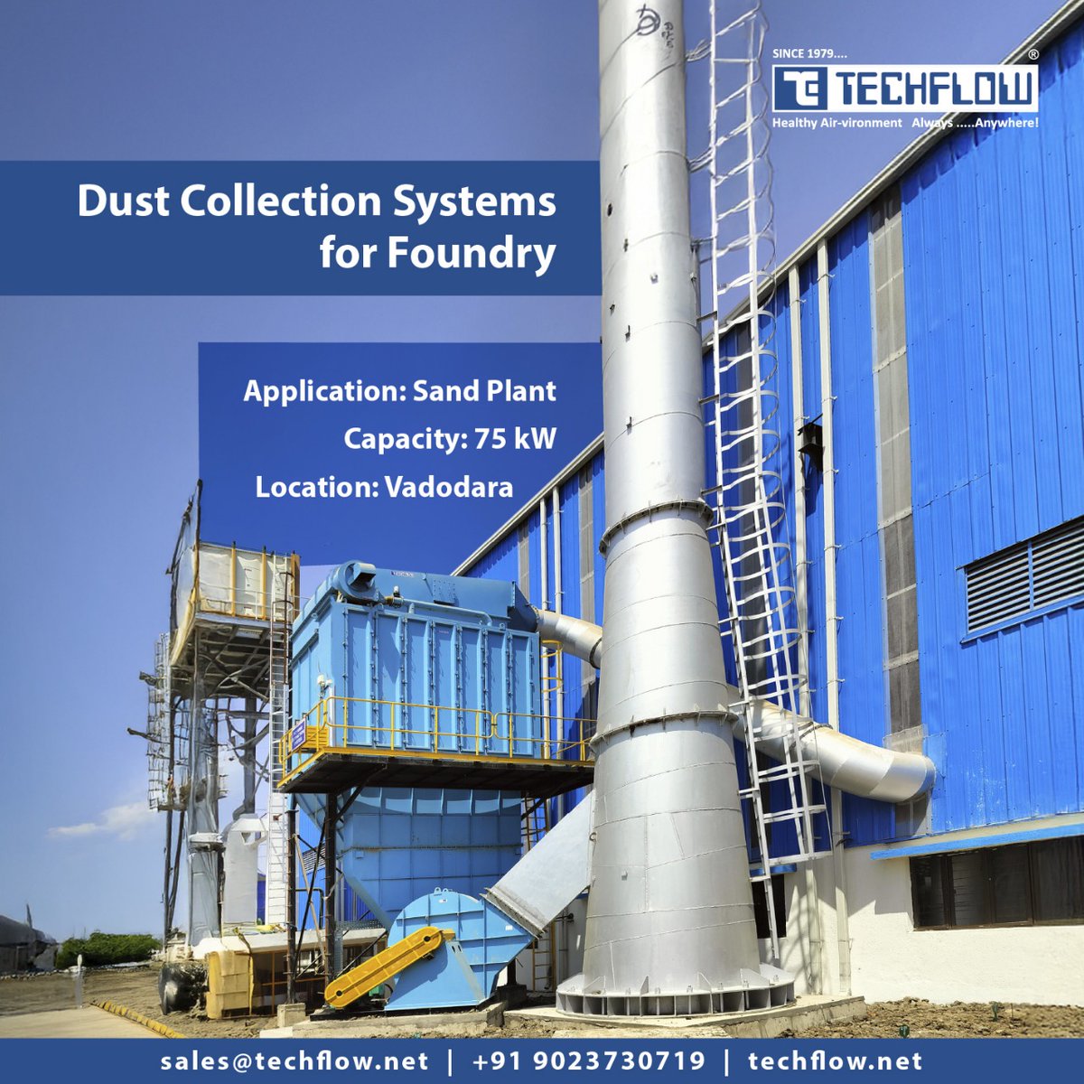 techflownet's tweet image. Another proud installation by #TECHFLOW! 

Delivered a 75 kW Dust Collection System for a Foundry Sand Plant in #Vadodara — engineered for efficient dust capture &amp;amp; reliability.

Cleaner air, stronger performance, greener planet. 

techflow.net/category/dust-…

#DustCollectionSystem