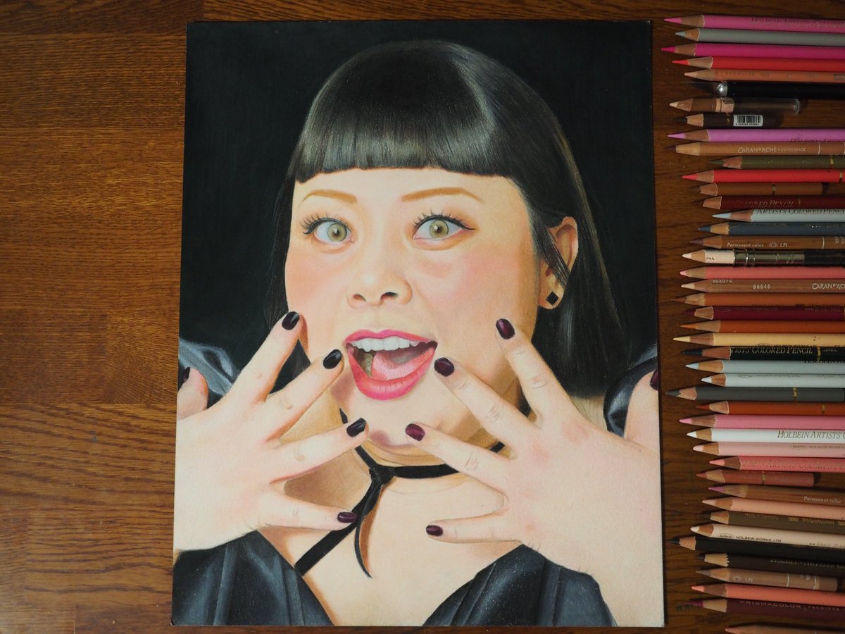 _R49__'s tweet image. 色鉛筆で渡辺直美さん描きました！！