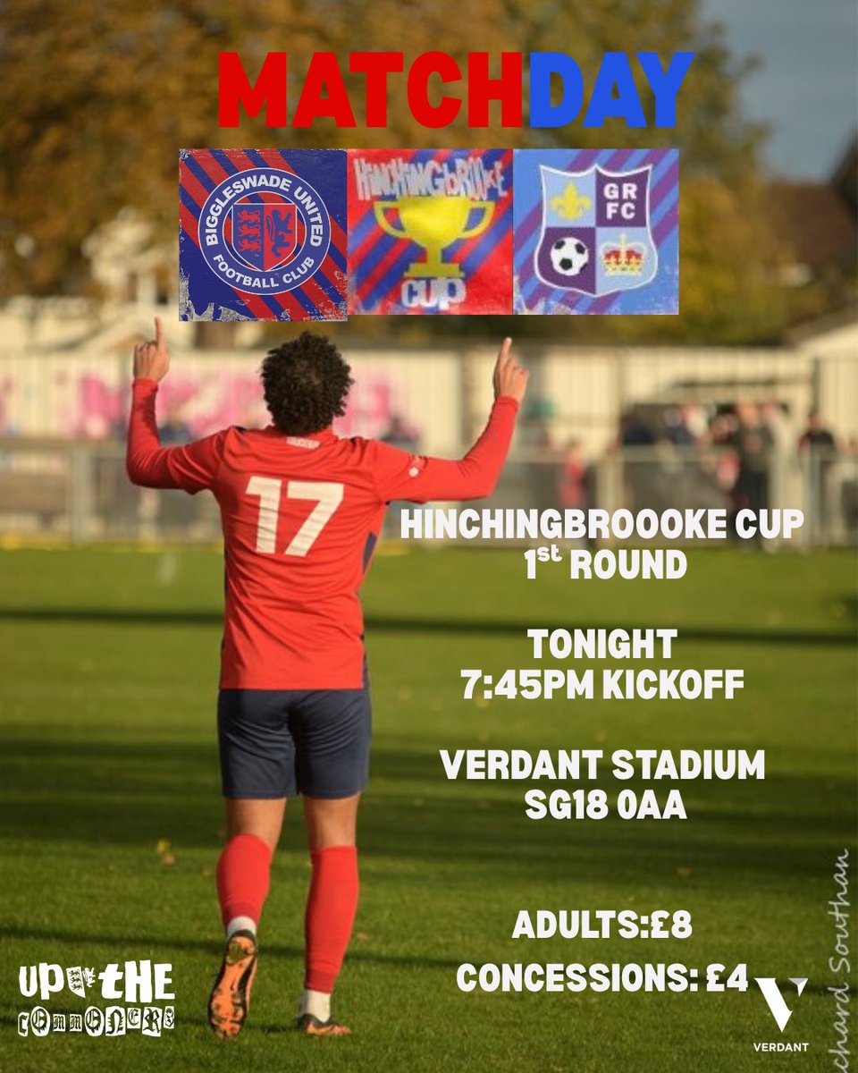 MATCHDAY🔴🔵

Our Men’s First Team are in action tonight in the <a href="/HinchCup/">Hinchingbrooke Cup</a>, we host Godmanchester Rovers at the <a href="/verdantfp/">@verdantfp</a> Stadium!

🆚<a href="/GoddyRoversFc/">Godmanchester Rovers</a> 
🏆<a href="/HinchCup/">Hinchingbrooke Cup</a> 1st Round
⏰7:45PM
🏟️ Verdant Stadium, SG18 0AA
🎟️Adults: £8 | Concessions: £4

#UpTheCommoners