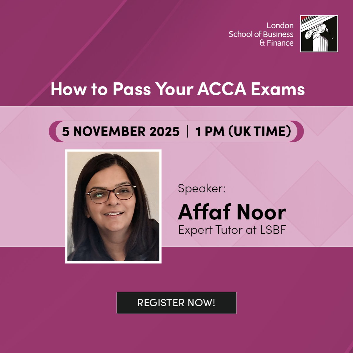 Struggling with your ACCA prep? Get the exam tips you need at our webinar tomorrow!

🗓️ 5 Nov | 1 PM (UK) 
🎓 Affaf Noor, ACCA Expert Tutor
Don’t miss out – Register now!
(attendee.gotowebinar.com/register/59395…)

#ACCA #ExamSuccess #LSBFWebinar