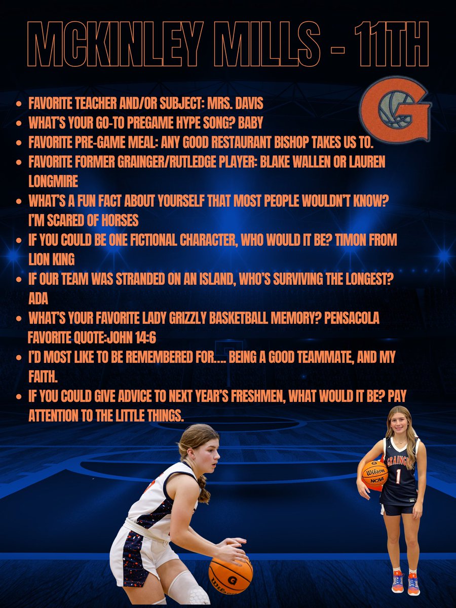 14 days until tip-off!!! Today we spotlight junior McKinley Mills. Even though she ls very fond of the diamond she’s pretty good on the hardwood too. She does many things to help her team win that might not always show up on the stat sheet. Can’t wait to see her on the floor!!