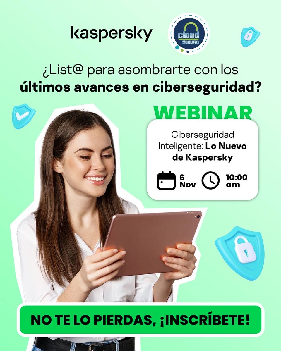 Este jueves 6 de noviembre en un webinar conoce las nuevas soluciones de Kaspersky en #ciberseguridad Registro en luma.com/iklnoa4k?tk=a1…