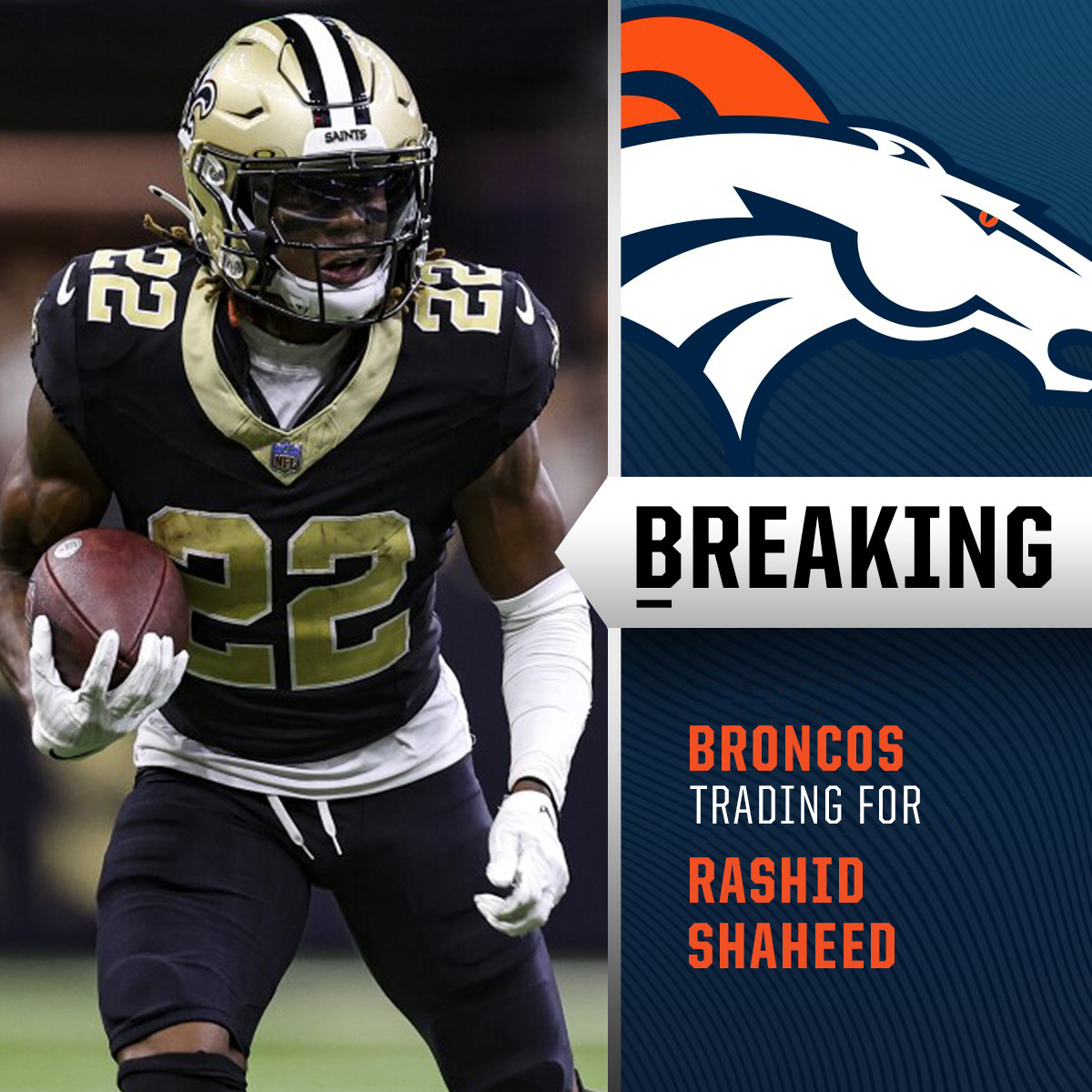 TimContic's tweet photo. BREAKING: Broncos acquire Rashid Shaheed from Saints for a 4th round draft pick. https://t.co/6gtfXI7G4a
