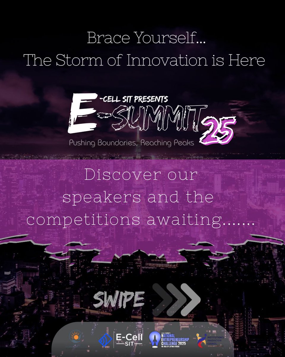 ecell_sit's tweet photo. Innovation, inspiration, and impact — all at E-Summit 2025! 🚀
From visionary speakers like Chinmay Shah &amp; Dhvanil Trivedi to events like Squid Game &amp; IPL Auction, it’s the ultimate entrepreneurial experience! 💡
 @iitbombay_ecell
#ESummit2025 #Entrepreneurship #NEC25 #Esummit https://t.co/L6czPDqKt7