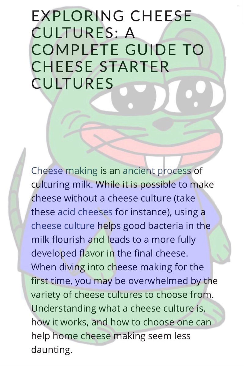 Challenger77942's tweet photo. @cuLTrre You missed $CHEESE, and Cheese is literally culture

@CheeseCoinX https://t.co/xpiwSp1Vdy