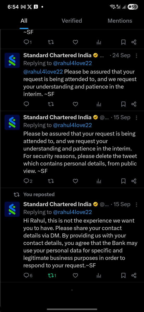 rahul4love22's tweet photo. @StanChartHelpIN @StanChartHelpIN @StanChartIN @RBI 

Refer attached pictures of your responses, shows for how many months you are prioritizing  as per chat but doing nothing, no courtesy to share a date when you will return my money https://t.co/zJXwCJAlPK
