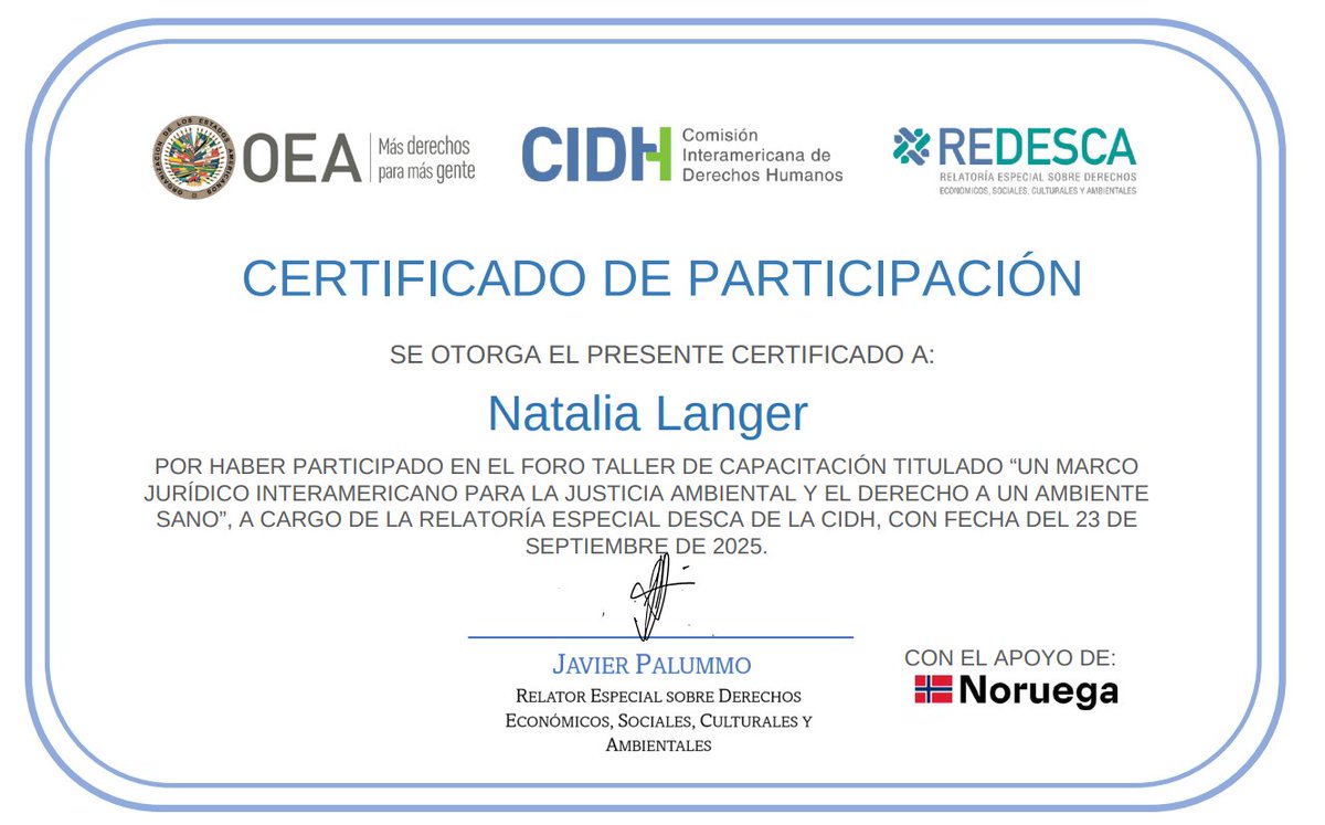 DraLanger's tweet photo. Participar en el foro de la Relatoría DESCA CIDH sobre justicia ambiental y derecho a un ambiente sano fue una experiencia inspiradora 🌎 Fortalecer el marco jurídico es clave para garantizar los derechos humanos frente a la crisis climática. #CIDH #DESCA #JusticiaAmbiental https://t.co/XBAvlkbb2n