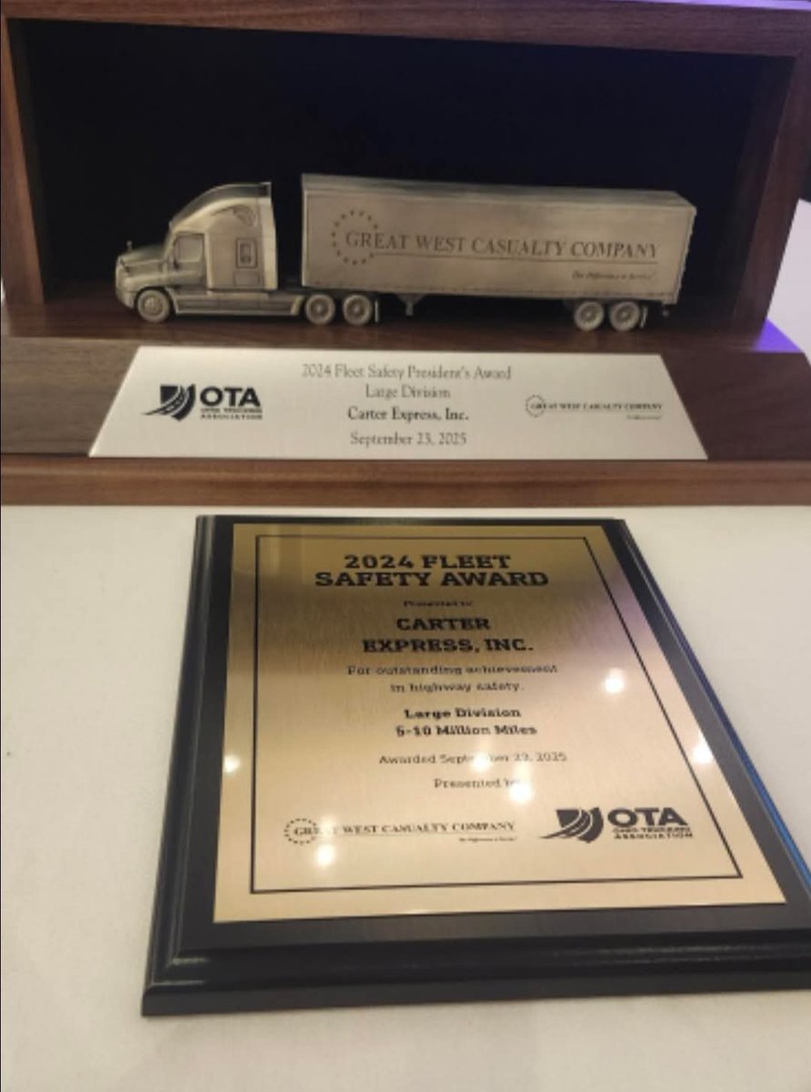 We’re proud to announce that Carter Express has received two honors from the Ohio Trucking Association — the 2024 Fleet Safety Award (Large Division) and the 2024 Fleet Safety President’s Award!
A huge thank-you to our drivers and team members!