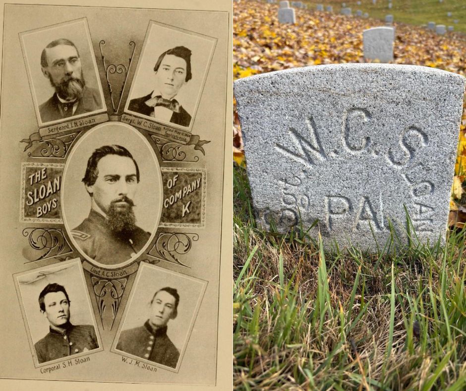 Corp. George G. Walters,148th PA Inf.: " We dug a grave, laid [Sgt. Sloan's] body in, covered it with leaves and buried him there. Put a board at the head of his grave with his name, company and Regiment." Sgt. W.C. Sloan, KIA May 12, 1864, now in Fredericksburg National Cem.