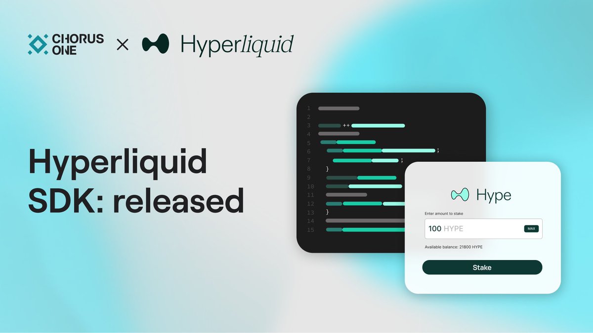 Introducing the Chorus One SDK on HYPE, an all-in-one toolkit for building staking dApps on the <a href="/HyperliquidX/">Hyperliquid</a> network!

Now with native HyperCore support:
➡️ Stake/Unstake
➡️ Get Spot Balance
➡️ Delegator Summary

Start building today: chorus.one/staking-sdk