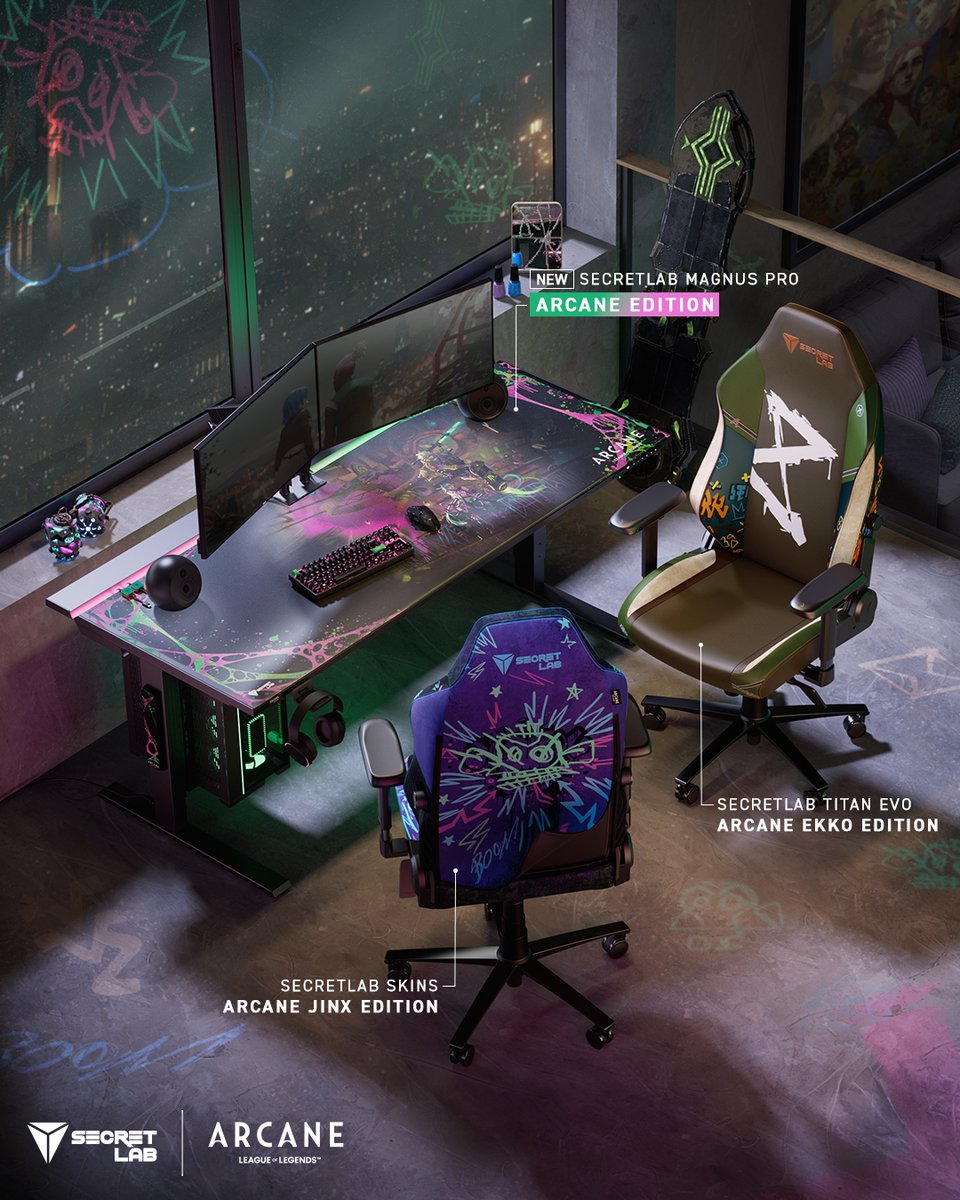 Chaos never looked this clean. Bring Jinx and Ekko to a setup built to tame the mayhem — across every timeline you live in. Shop the Secretlab MAGNUS Pro and Cable Management Bundle Arcane Editions: secretlab.co/arcane

#arcane #jinx #ekko #riotgames