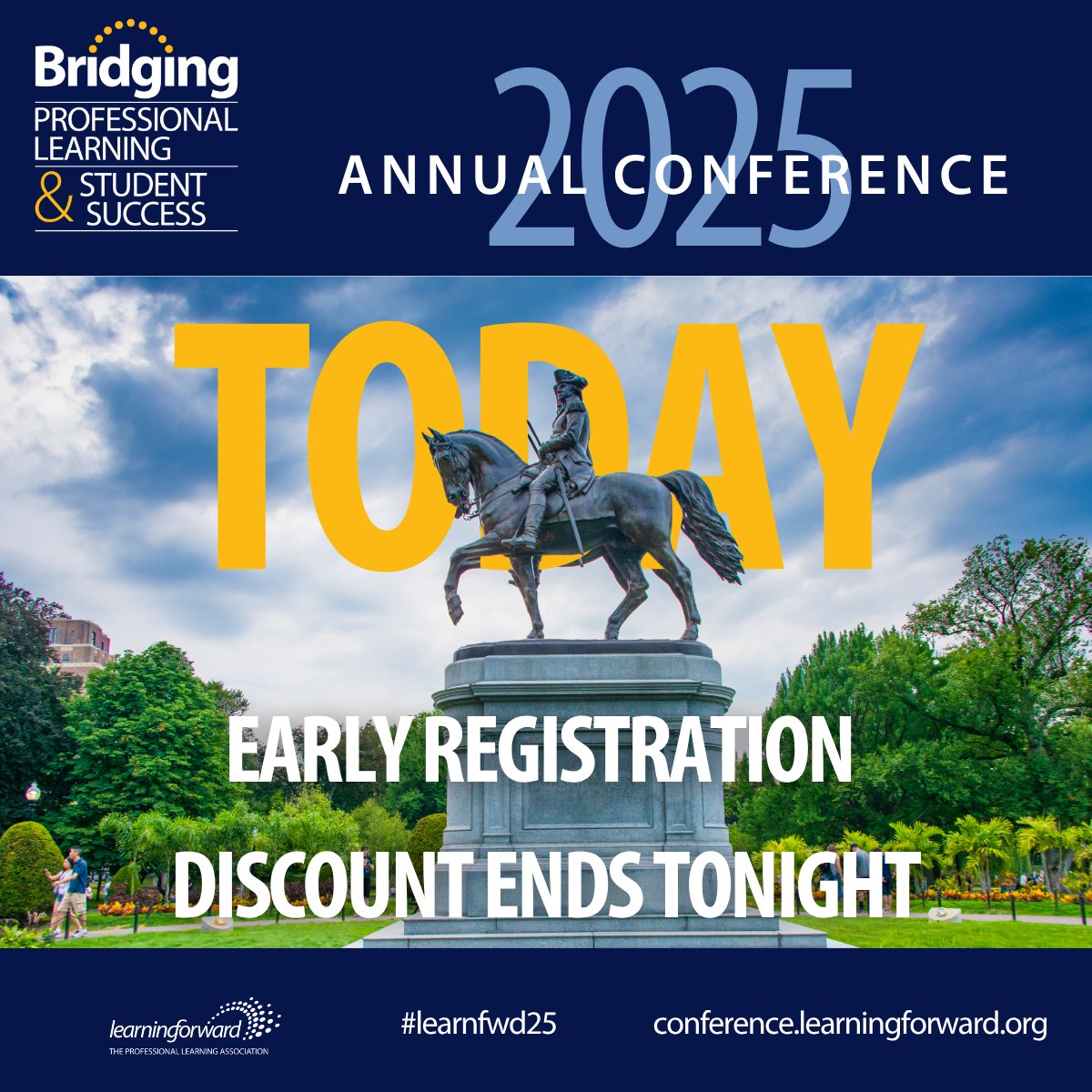 LearningForward's tweet image. TODAY is the deadline! Early bird pricing for #LearnFwd25 ends at midnight tonight. This is your final chance to save up to $640. Join thousands of educators in Boston this December for transformative professional learning. Register now at conference.learningforward.org before time runs…