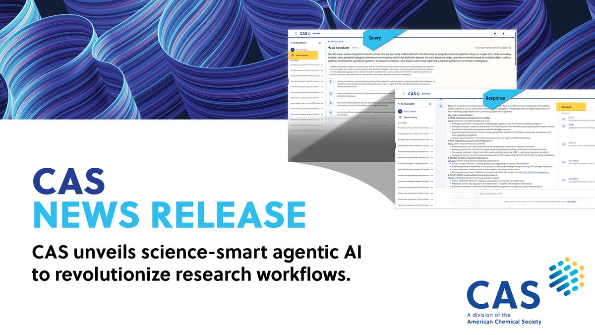 CASChemistry's tweet image. Science-smart agentic #AI is coming to CAS solutions. These capabilities help #researchers save time, uncover deeper #insights, and make more confident decisions. Learn how: ow.ly/m6TX50Xhayy