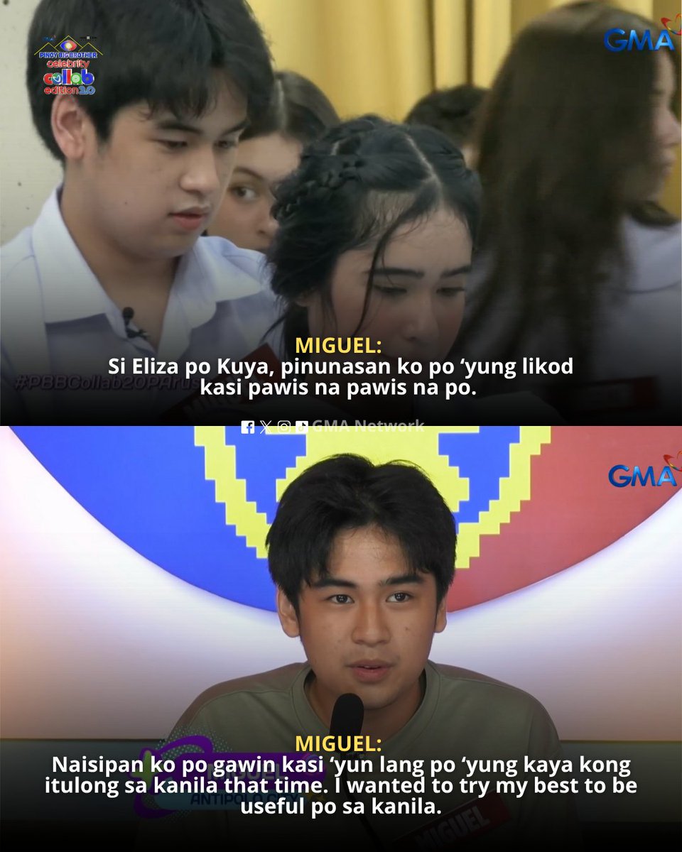 #PBBCollab20Parusa: Hindi na napigilan ni Miguel na tulungan si Eliza.

Watch #GMAPBBCollab on weeknights at 9:40 PM, Saturdays at 6:15 PM, and Sundays at 10:05 PM on GMA Network. 

For PBB All-Access Livestream, visit: GMANetwork.com/PBBLivestream