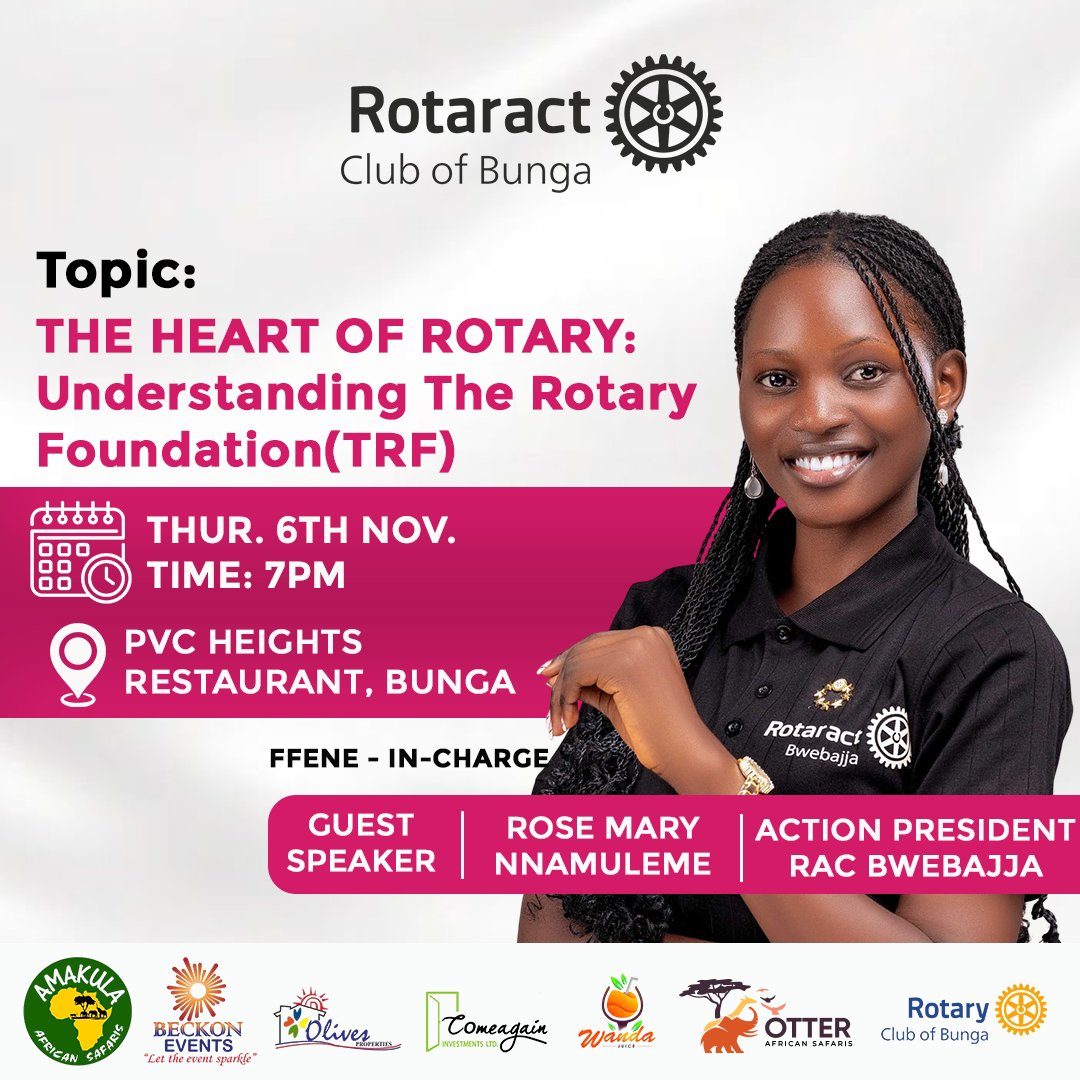 Have you been wondering what TRF is all about and why we give to the Rotary Foundation!? 🤔

Worry no more!  Join us this Thursday as PHF <a href="/nnamulemerose/">Rose🌹</a> helps us  understand TRF.

Let's get informed and make a difference ✨

See you there😃

#VibeSetters
#OneActionAtATime