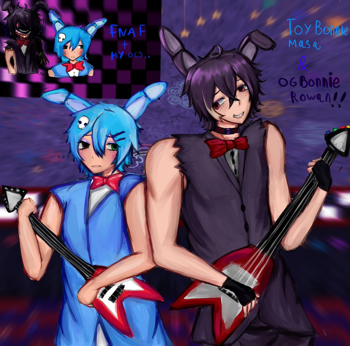 Fandoms I like + my ocs again.. FNAF.. got lazy on the hands n guitars shh
#fnaftwt #ocart #fnaf2 #Bonnie 
I can't wait to see the new FNAF movie soon when it comes out.. (⁠ ⁠ꈍ⁠ᴗ⁠ꈍ⁠)