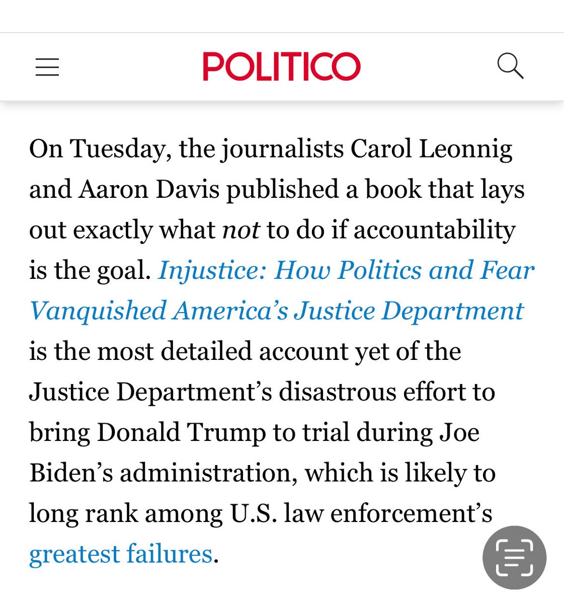 JUST IN - 🔥🔥 Praise for our new book INJUSTICE: 
"The most detailed account yet of the Justice Department's disastrous effort to bring <a href="/realDonaldTrump/">Donald J. Trump</a> to trial." 
shorturl.at/BFAdu