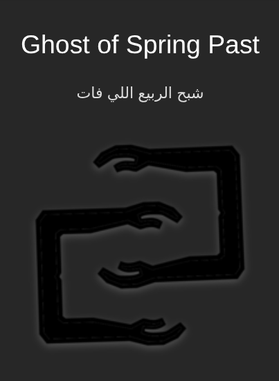 تم بحمد الله اعادة افتتاح مدونة شبح الربيع اللي فات ghostofspring.com (اللي كانت جديدة)
و ببركة جانيش استفتحنا بنشر "ايقاع متكرر"; محاولتي الأولى و الوحيدة في كتابة القصة
ghostofspring.com/2019/09/27/ea0
