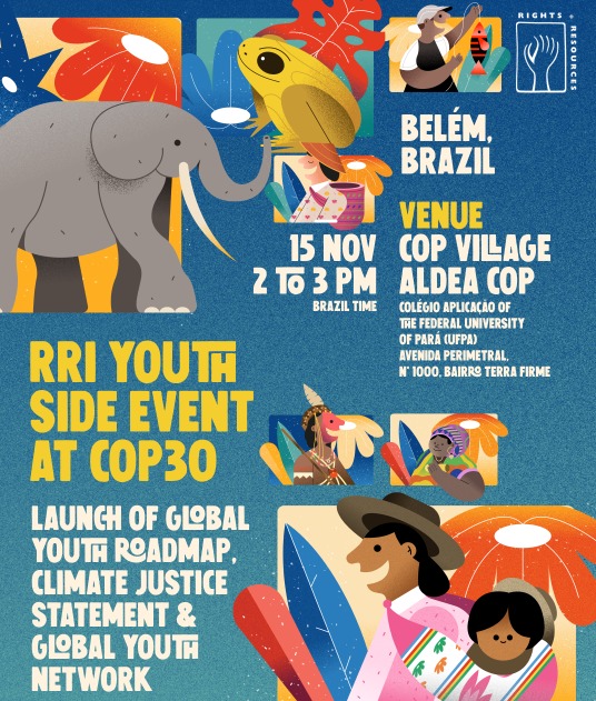 RightsResources's tweet photo. ✨ Save the Date!
Youth are taking the mic at #COP30 🎤
Join us for the RRI Youth Side Event in Belém!
🗓️ Nov 15 | ⏰ 2–3 PM (BRT)
📍 COP Village / ALDEA COP, UFPA
🌱 Launching the Global Youth Roadmap + Climate Justice Statement + Network
#YouthForClimate #LandRights #RRI #COP30 https://t.co/1cta4ZbxMg