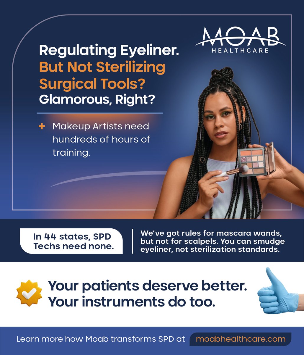 Regulating Eyeliner. But Not Sterilizing Surgical Tools? Glamorous, Right?

Makeup Artists need hundreds of hours of training.

In 44 states, #SPD Techs need none.

We've got rules for mascara wands, but not for scalpels. You can smudge eyeliner, not #sterilization standards.