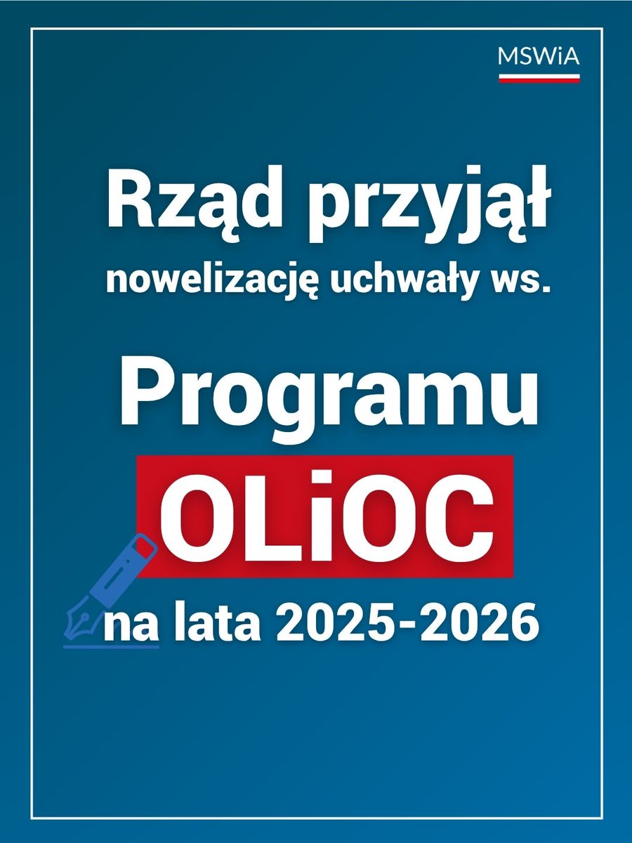 📢 Rada Ministrów przyjęła nowelizację Programu Ochrony Ludności i Obrony Cywilnej (OLiOC) – dokument przedłożony przez ministra spraw wewnętrznych i administracji <a href="/MKierwinski/">Marcin Kierwiński</a>.

W praktyce oznacza to, że dzięki tym właśnie zmianom samorządy będą mogły szybciej i skuteczniej