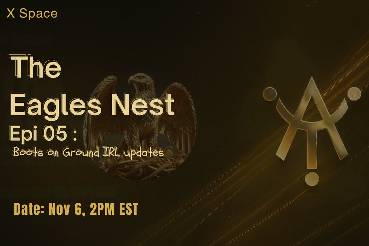 GM CT &amp; WEB3 legends 👋👋

Catch up with us live for another Exciting Episode of The Eagle's Nest 🔥

📅- Nov 6th, 2 PM EST 
🎯- x.com/i/spaces/1zqJV…

Be sure to set your reminders so you don't miss this Pure Alpha session. 

May our paths be blessed in pursuit of alchemy!