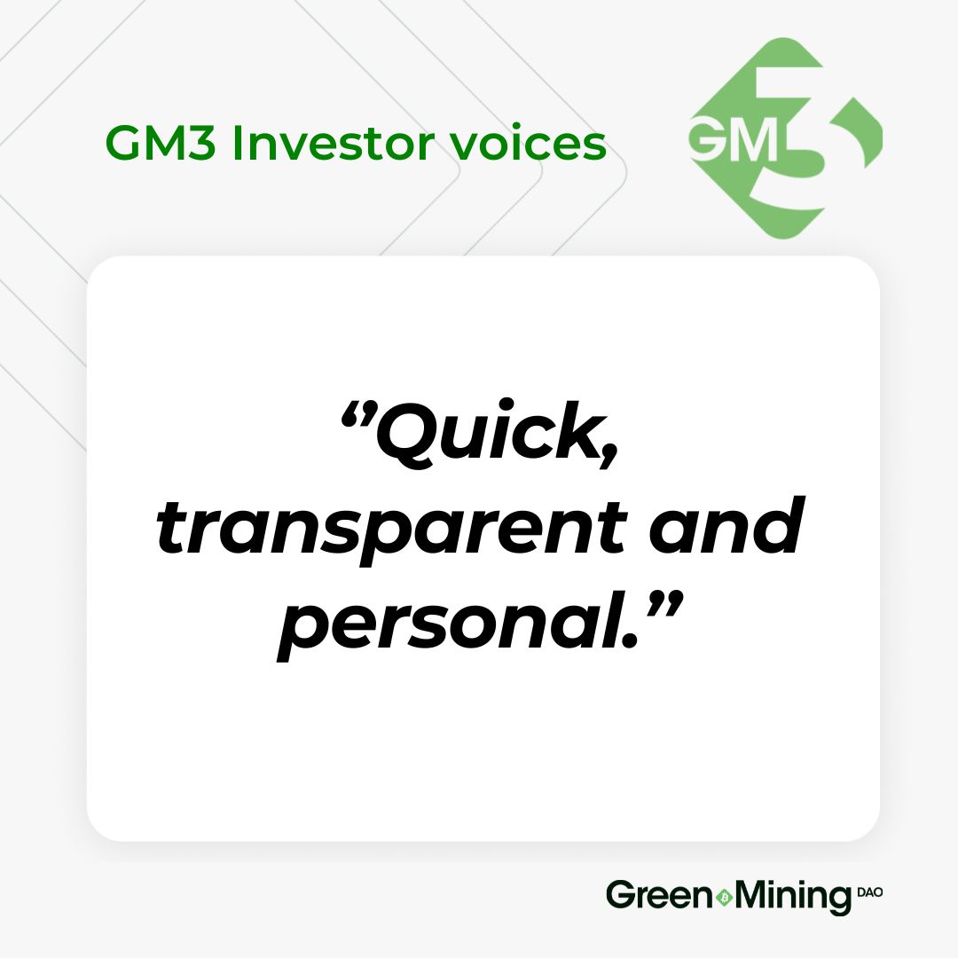 Greenminingdao's tweet image. 🌱 The GM3 Investor Experience

We recently heard from nearly 100 investors about their experience with GM3. The feedback was overwhelmingly positive and fuels our mission with even greater energy. 🔥

At GM3, our focus isn’t limited to sustainable Bitcoin mining. It also…