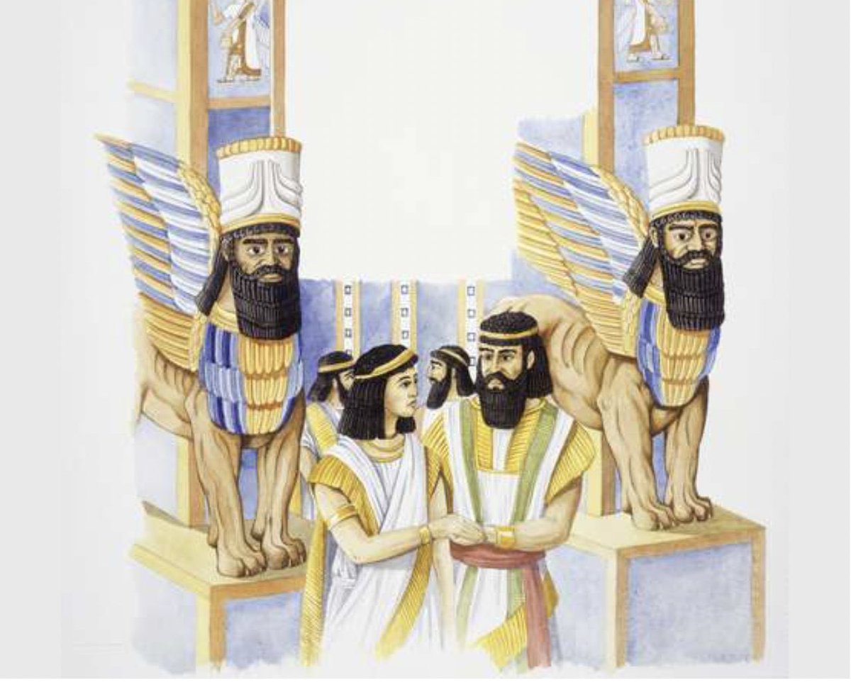 BitlisName's tweet image. Babil Kralı Nebukadnezar ve eşi Kürt prenses Amytis (renkli taş)

Amytis Kürt İmparatoru Siyaksares’in kızı, II.Nabukadnezar’ın eşidir. 

Nabukadnezar, Amytis’in güzelliği sebebiyle Babil’in Asma Bahçelerini yaptırmıştır.

Kürtler ve Babilliler ittifak halindeydiler.