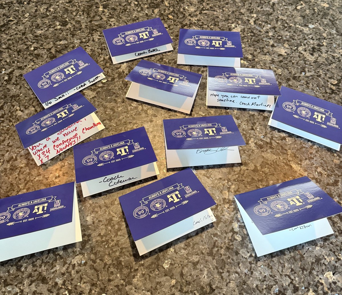 Thank you <a href="/JavelinaNation/">Texas A&M-Kingsville 🐗💙💛</a> for the encouragement and handwritten letters! <a href="/coachscottparr8/">Scott Parr</a> <a href="/CoachmartinezOL/">Manny Martinez</a> <a href="/CoachDeLo13/">Dodge Delozier🏹</a> <a href="/CoachKJB84/">KJ Brown</a> <a href="/Katyfootball/">Katy Football</a> <a href="/RecruitKatyFB/">RecruitKatyFB</a> <a href="/CoachWilsonTAMK/">Brad Wilson</a>