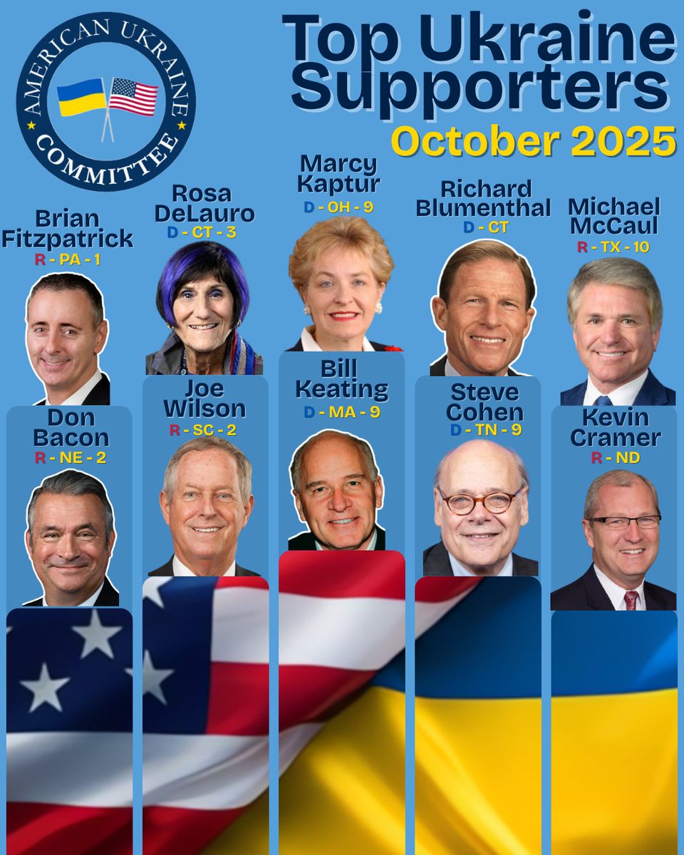 In October, we’re spotlighting Members of Congress who continue to stand strong for Ukraine on social media and beyond.

Your leadership and commitment make a difference - Thank you <a href="/RepBrianFitz/">Rep. Brian Fitzpatrick 🇺🇸</a>, <a href="/rosadelauro/">Rosa DeLauro</a>, <a href="/RepMarcyKaptur/">Rep. Marcy Kaptur</a>, <a href="/SenBlumenthal/">Richard Blumenthal</a>, <a href="/RepMcCaul/">Michael McCaul</a>, <a href="/RepDonBacon/">Rep. Don Bacon 🇺🇸✈️🏍️⭐️🎖️</a>,
