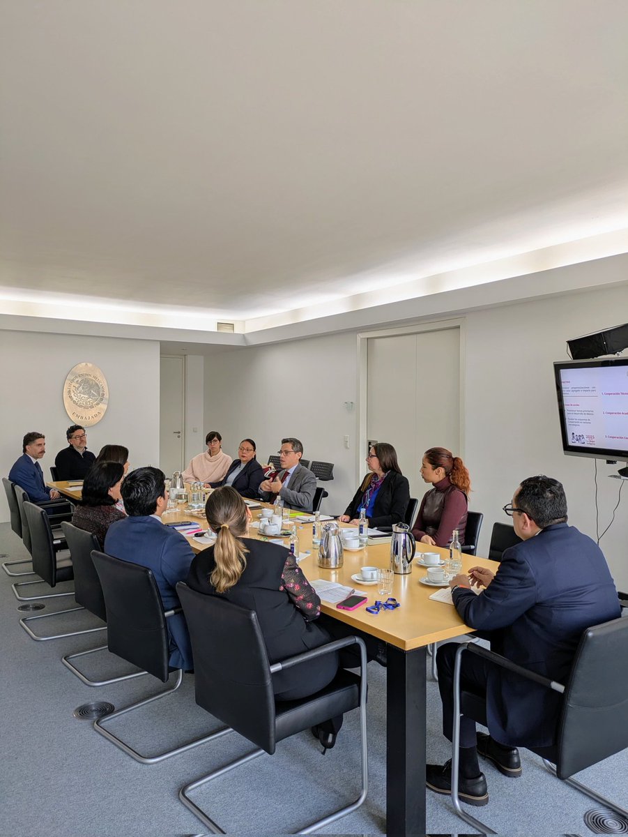 EmbaMexAle's tweet photo. El equipo de @EmbamexAle sostuvo una reunión con la Dra. Violeta Vázquez Rojas, subsecretaria de investigación humanistica y científica de @SECIHTI, en el marco de su participación en el Día de la ciencia mexicana y Falling Walls. 
@PacoQuiroga 
@violetavr https://t.co/DMNdyOl5Yp