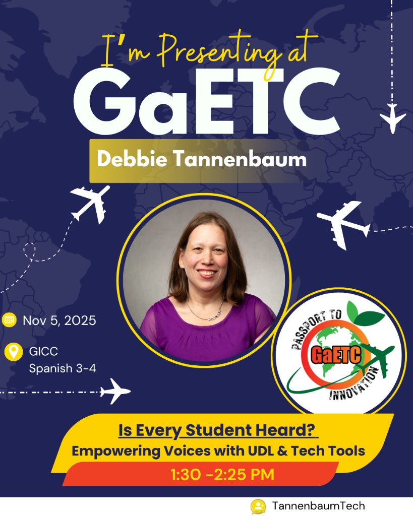 TannenbaumTech's tweet image. A full-circle moment! 🔄 My first-ever in-person presentation was at #GaETC four years ago.

I&apos;m thrilled to be back and presenting TOMORROW!

Join me for: &quot;Is Every Student Heard? Empowering Voices with UDL &amp;amp; Tech Tools&quot;.

🗓️ Wed, Nov 5 ⏰ 1:30 PM 📍 GICC, Spanish 3-4