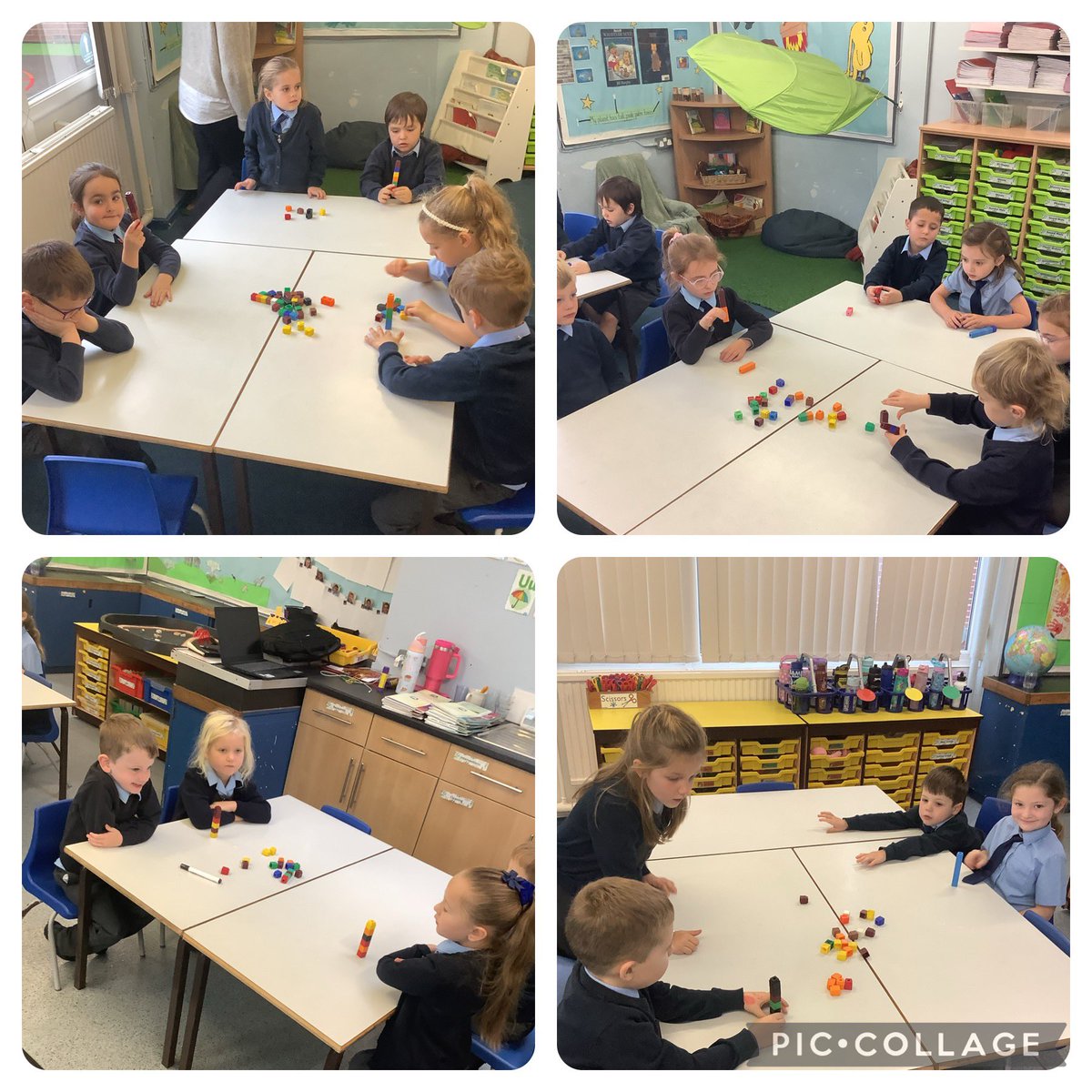 In maths we are starting to learn about part whole models. We used cubes to explore making parts of a number and the whole.