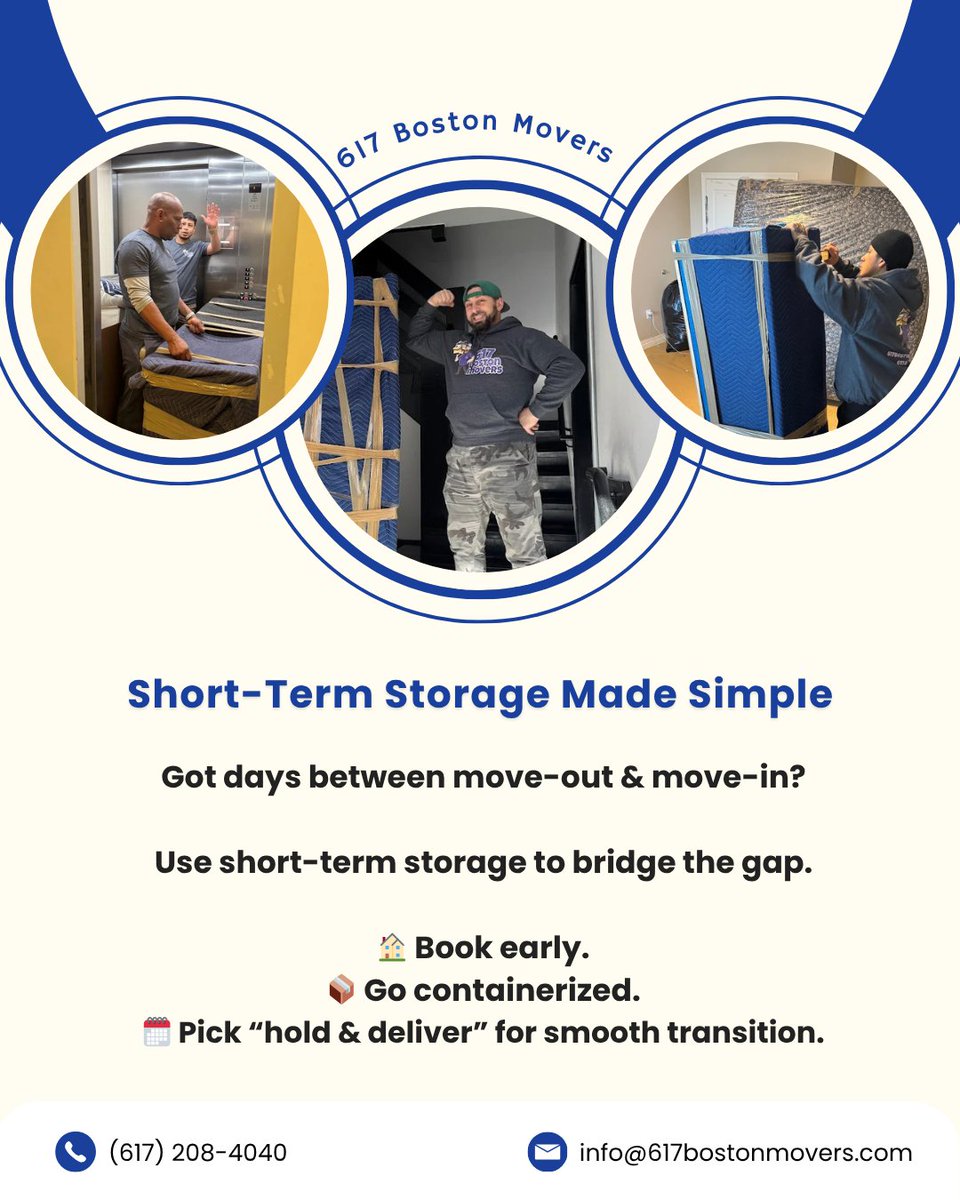 617BostonMovers's tweet image. 📦 Short-Term Storage Made Simple

Got days between move-out &amp;amp; move-in?

Use short-term storage to bridge the gap.

🏠 Book early.
📦 Go containerized.
🗓 Pick “hold &amp;amp; deliver” for smooth transition.

📞 Simplify your move: (617) 208-4040

#StorageSolutions #BostonMoving