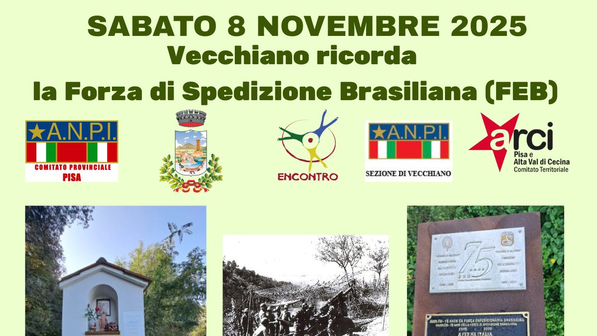 cascinanotizie's tweet photo. Vecchiano ricorda la Forza di Spedizione Brasiliana
Sabato 8 novembre ad Avane una giornata di memoria per omaggiare i  25 mila soldati brasiliani che combatterono per la liberazione  dell’Italia
https://t.co/pEBobtDeJ9 https://t.co/nFLLqwm7qt
