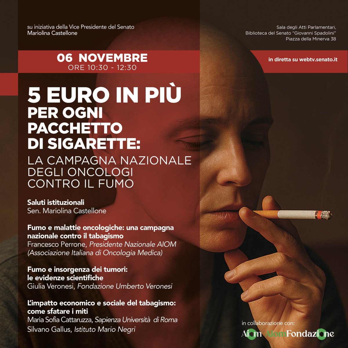 AiomFondazione's tweet image. La giornata precongressuale di #AIOM25 si aprirà con il convegno “5 euro in più per ogni pacchetto di #sigarette”, dedicato alla campagna di AIOM e Fondazione AIOM contro il #tabagismo. Sfoglia le immagini per il programma completo.