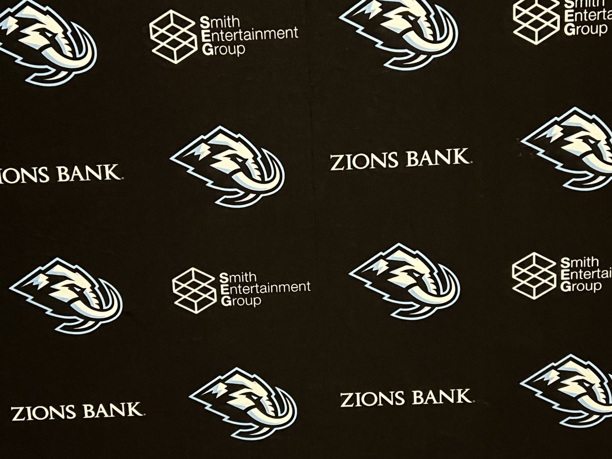 ByMHarrington's tweet photo. First sighting of the #Mammoth logo on a media backdrop at #KeyBank Center. #Sabres https://t.co/zCjmy0MAx8