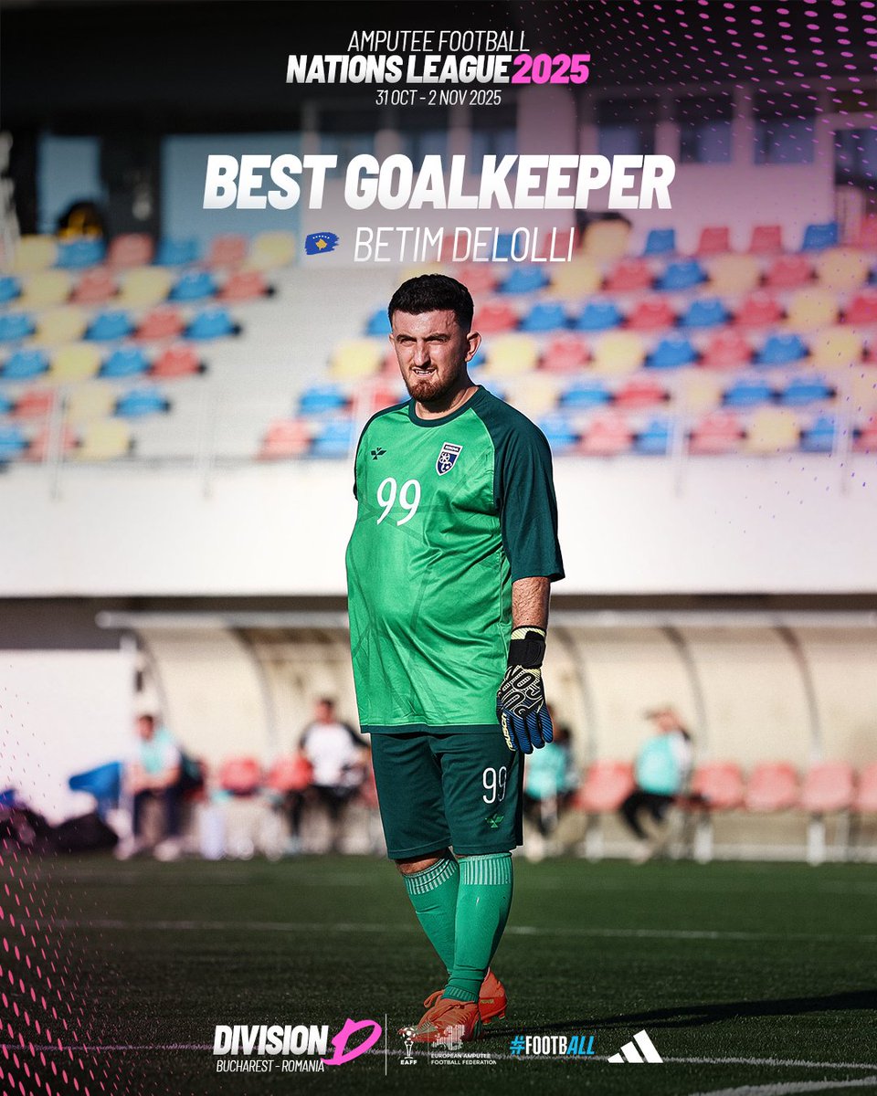 Best Goalkeeper 🧤🇽🇰

Betim Delolli is awarded Best Goalkeeper at Nations League Division D after impressing in the division! 🏆

🩼#AmputeeFootball