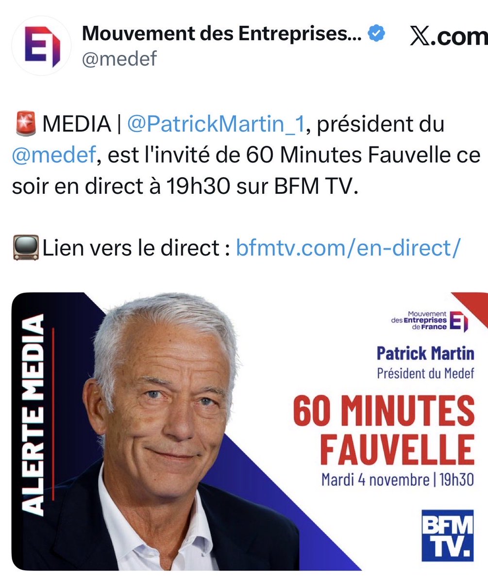 Patrick Martin sur 60 Minutes Fauvelle ce soir.
Il a échappé au pire : un Fauvelle à l’écran… mais pas Fauvel aux questions 😉
#Dordogne #Entrepreneurs