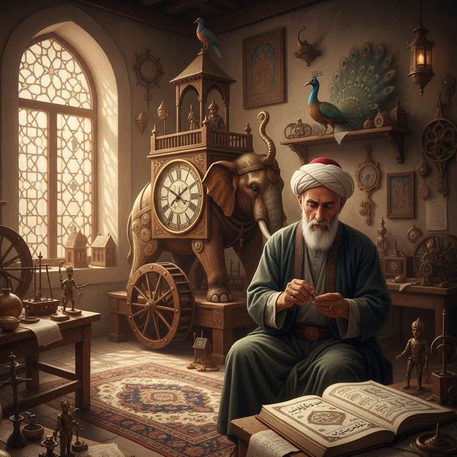 هل تعلم أن أول "مهندس روبوتات" في العالم كان عالمًا مسلمًا عاش قبل أكثر من 800 عام؟!
في زمنٍ كانت فيه أوروبا غارقة في "العصور المظلمة"، وكانت الإمبراطوريات الإسلامية تتألق بالعلم والمعرفة، ظهر عبقريٌ فريد من نوعه، سابقٌ لعصره بمئات السنين. هذا الرجل لم يكن فقط مهندسًا، بل كان