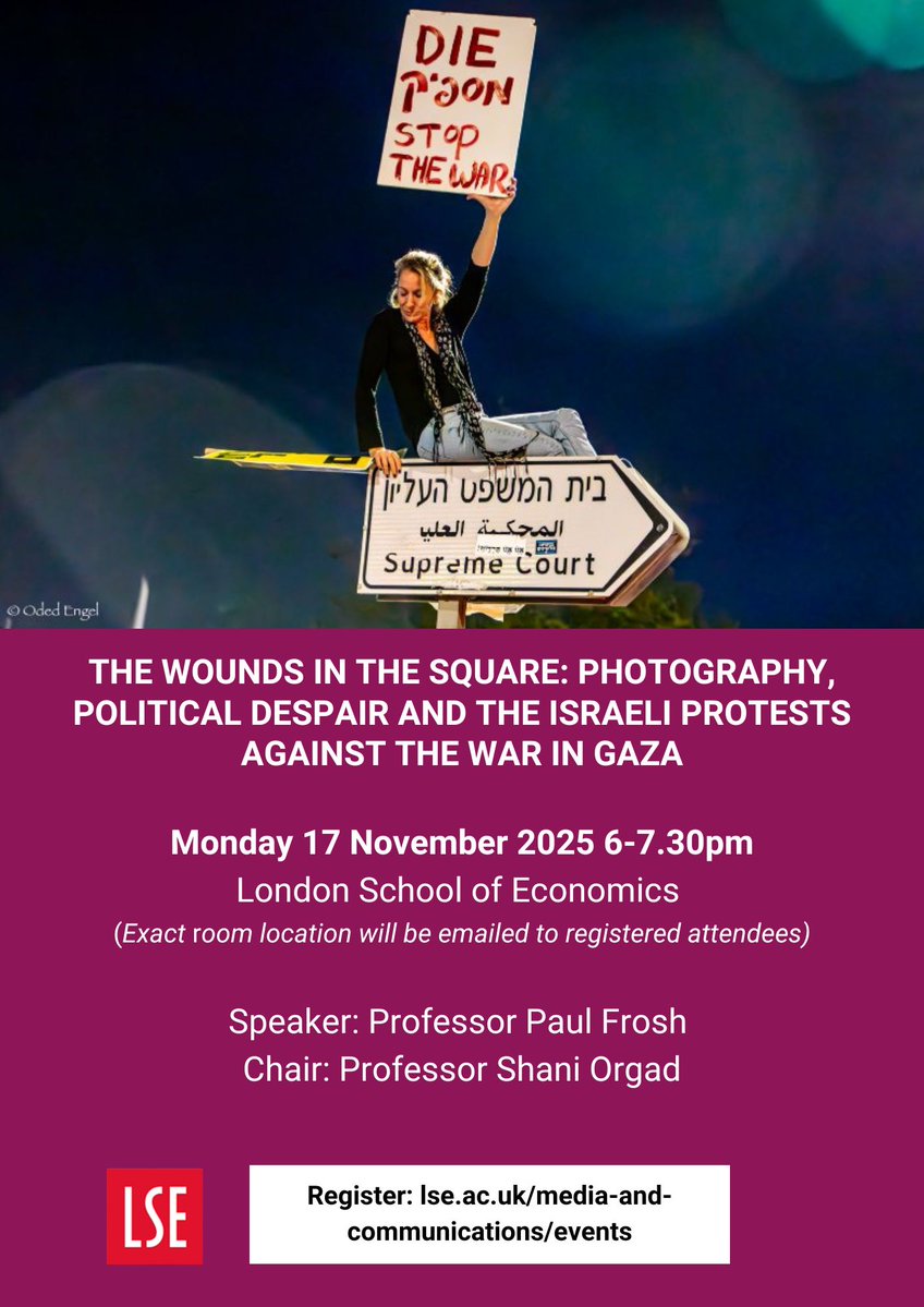 Under two weeks to go

📸 Red Alert on Democracy — a new photo exhibition on protest, media &amp; memory in #Israel after #Oct7. 

Talk by #PaulFrosh to mark the launch. 

lse.ac.uk/media-and-comm… 

#ArtAndPolitics #VisualCulture #Gaza #Londonexhibitions