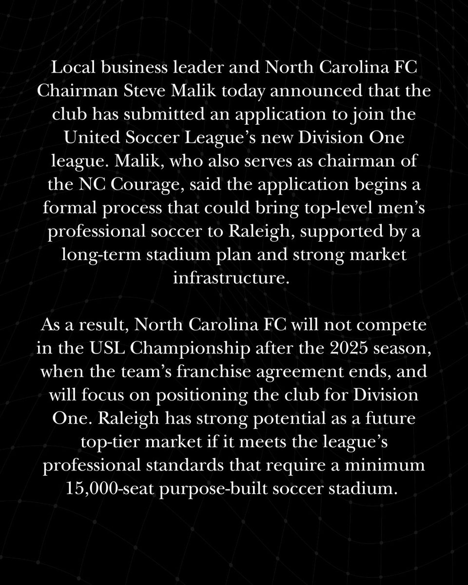 NorthCarolinaFC's tweet image. Statement from North Carolina FC.

northcarolinafc.com/news/2025/11/0…
