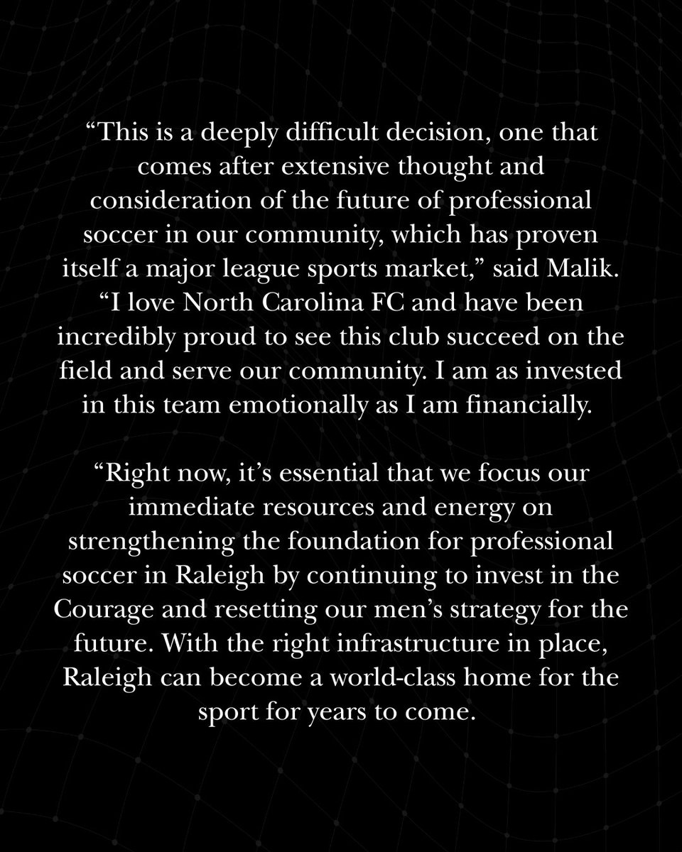 NorthCarolinaFC's tweet image. Statement from North Carolina FC.

northcarolinafc.com/news/2025/11/0…