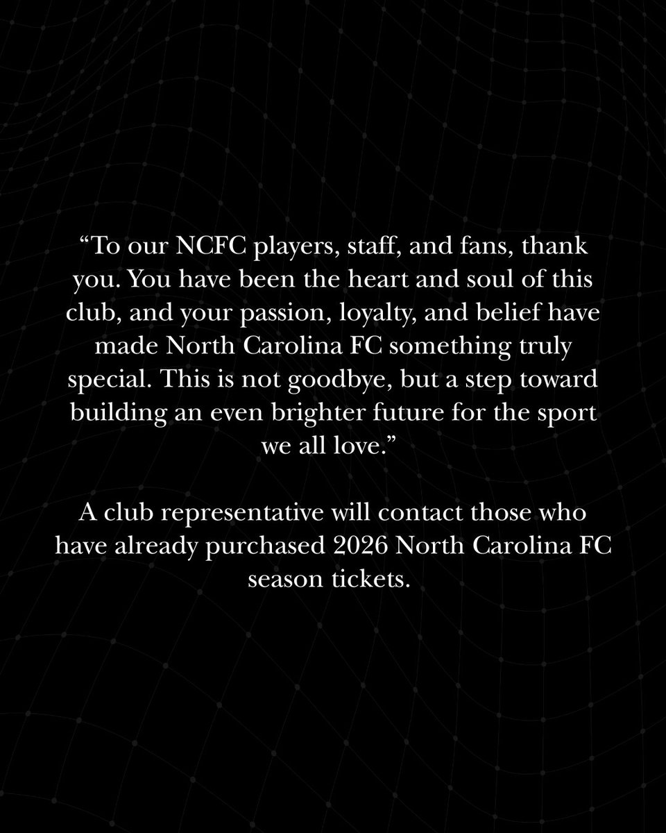 NorthCarolinaFC's tweet image. Statement from North Carolina FC.

northcarolinafc.com/news/2025/11/0…
