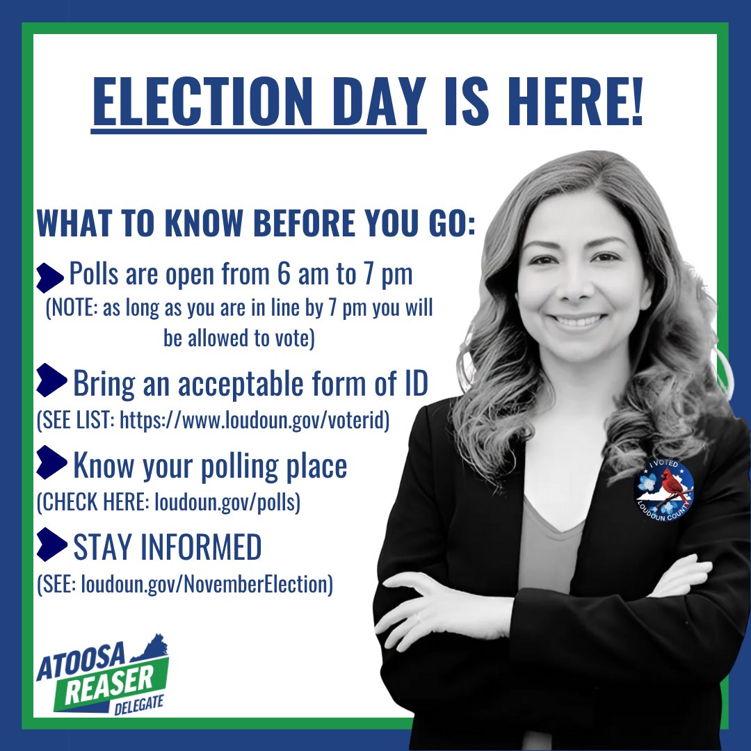 AtoosaReaser's tweet photo. Today is Election Day in Virginia! Make sure your voice is heard and GO VOTE! You can find your polling place at https://t.co/5adEiJZZxu https://t.co/5BMX7bYOuB