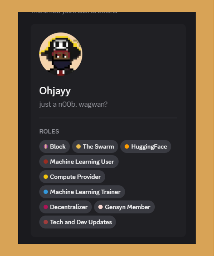 gojex__kun's tweet photo. GUIDE TO ACQUIRE THE @gensynai BLOCK, SWARM & HUGGING FACE ROLE.

COST = $2-5 (via Octa).

Gensyn Protocol is an L1, trustless deep learning computation protocol that rewards participants for their compute time. 
It facilitates task distribution and payments via smart contracts, verifies completed ML work & creates a decentralized AI compute network.

P.S.- 14k users have the swarm role, while 6k users have the block role.

Let's get started.