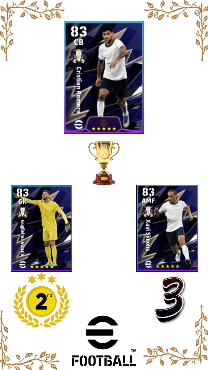 Novaefootball's tweet photo. 【トッテナムCS】
🥇ロメロ
🥈ヴィカーリオ
🥉シャビシモンズ

#イーフト　#eFootball https://t.co/gBGEWQoxQo