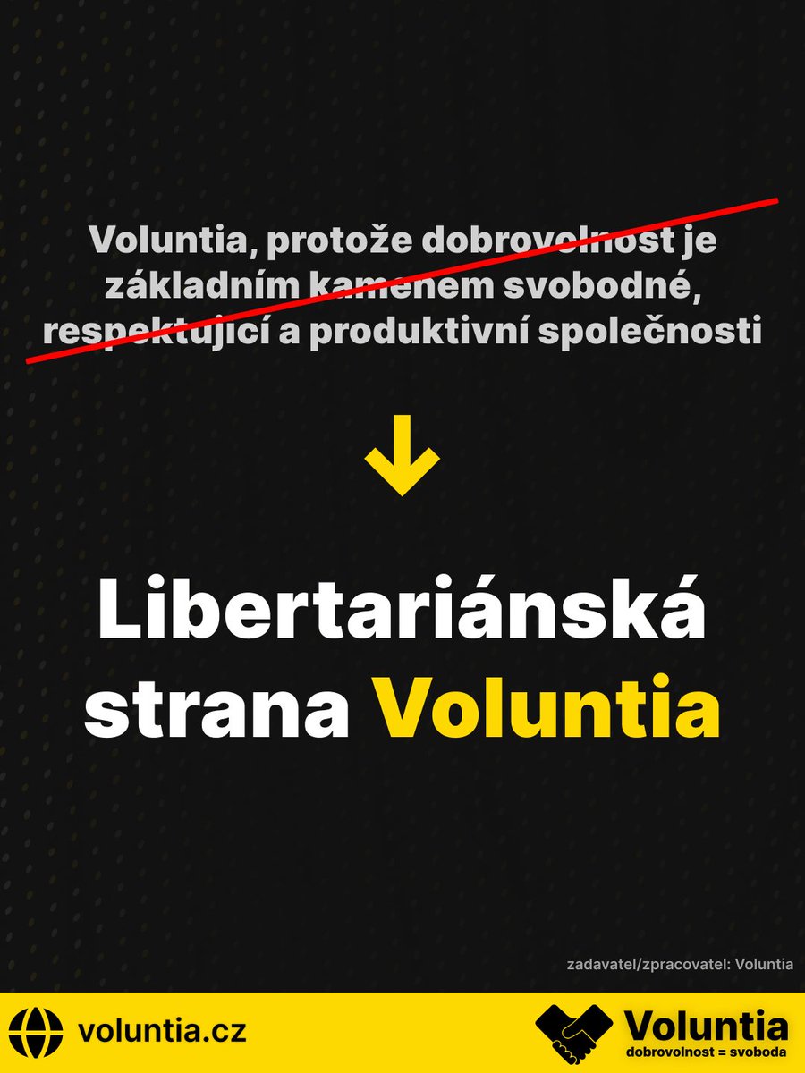 voluntiacz's tweet photo. Ministerstvo vnitra dnes oficiálně schválilo změnu celého názvu Voluntie

z „Voluntia, protože dobrovolnost je základním kamenem svobodné, respektující a produktivní společnosti“
na „Libertariánská strana Voluntia“.

Tímto jsme vyslyšeli podněty mnoha našich podporovatelů, kteří žádali o zkrácení názvu.
Děkujeme vám za vaše podněty a podporu 💛