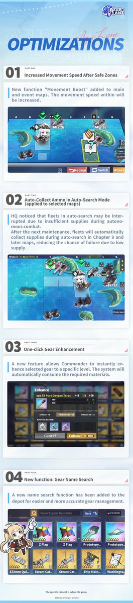 AzurLane_EN's tweet photo. Dear Commander,

Since the launch of the "Island Planner", HQ has received many feedback and suggestions. We sincerely apologize for not meeting Commander's expectations.
In the next maintenance, HQ will reset the Island Development Season and provide compensation to Commanders who played this content. All Commanders will also receive 200 Gems, 500 Oil, 20 Cubes, and 15,000 Coins as compensation.
We sincerely apologize for the inconvenience and appreciate your understanding and support. HQ has compiled frequently posed concerns and has implemented a series of optimizations. The details are as follows: