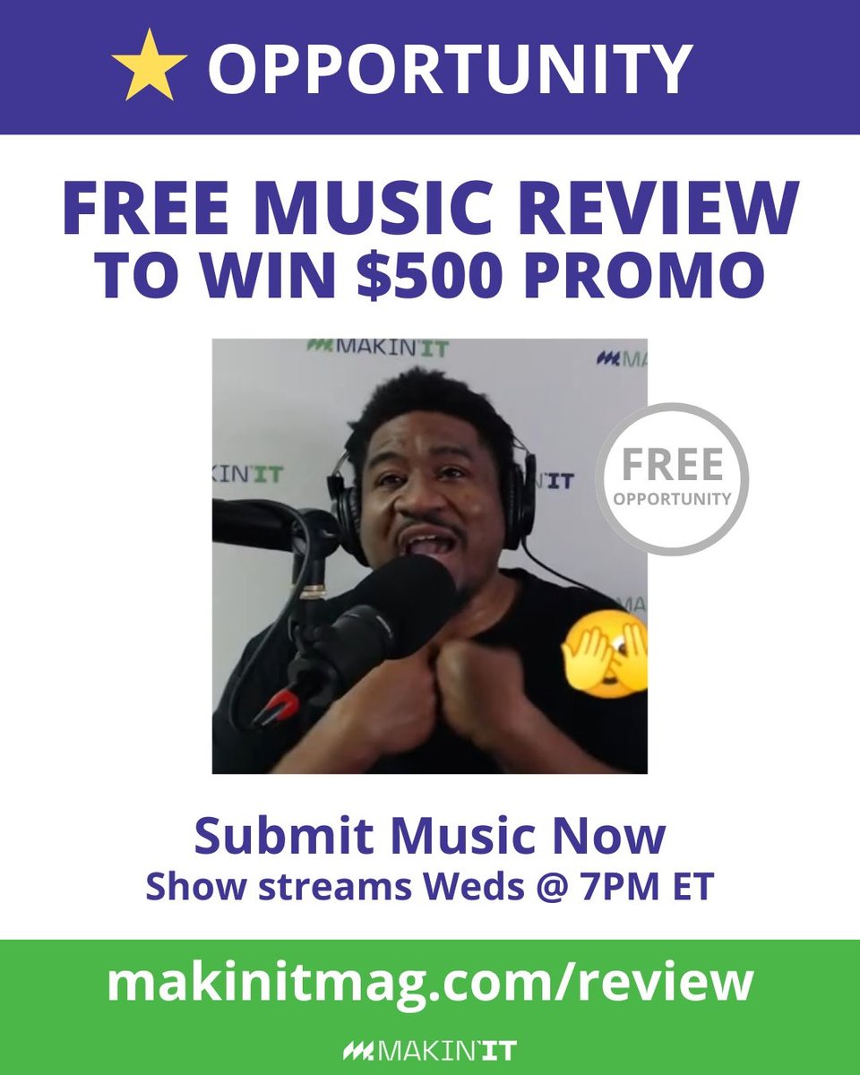 makinitmag's tweet image. Submit Music for a Chance to Win $500 in Promo Each Month and Performance in Atlanta.

This Opportunity is OPEN to ALL Users on the site (No Mimbership Required)

#makinit #MakinitMag #rappers #singers #MusicPromo #MusicMarketing
